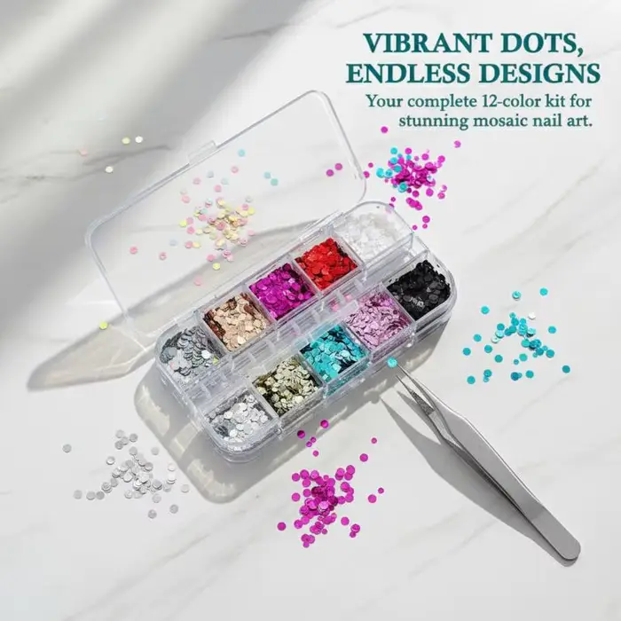 12 Grilles de Mini Paillettes Rondes pour Nail Art