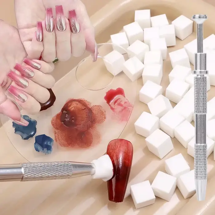 Mini éponge carrée pour Nail Art, avec 4 griffes, ensemble de pinces métalliques, éponges polyvalent