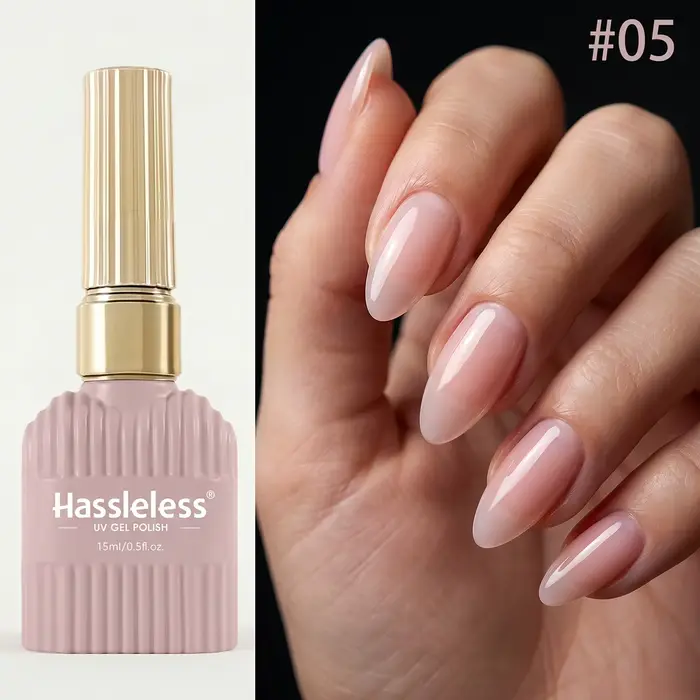 Sans tracas # Vernis Gel Rose Nude Transparent 05, UV/LED Soak Off, Rose Gelée Naturel pour des Ongl