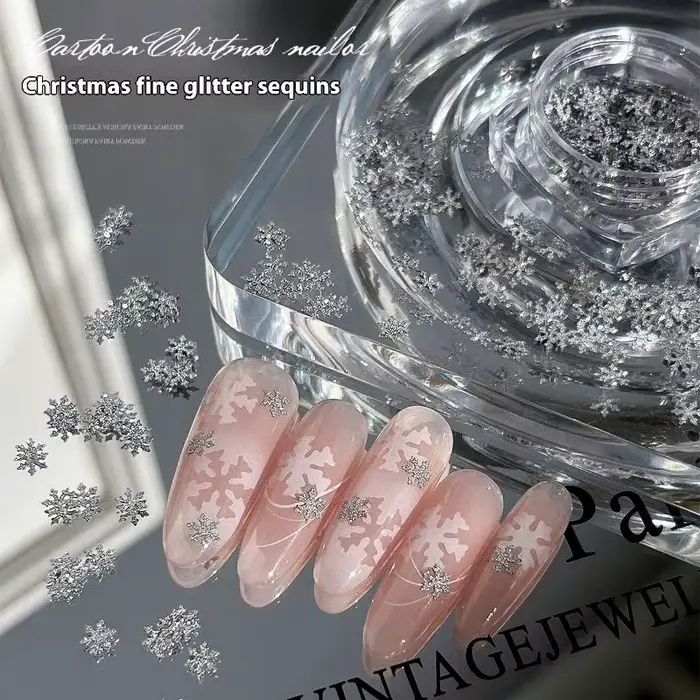 Flocons de neige hiver ongles paillettes scintillantes