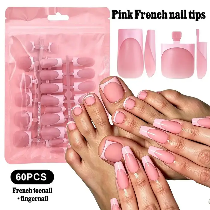 Ensemble de faux ongles d'été courts carrés mats givrés en acrylique pour manucure et pédicure française, couvrance totale pour salon de manucure
