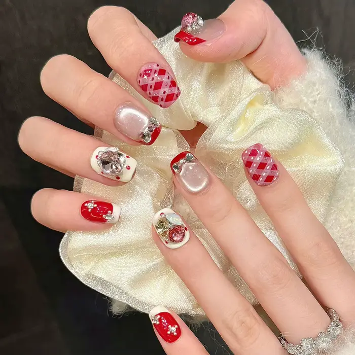 10 pièces velours oeil de chat à la main presse sur ongles 3D fleur faux