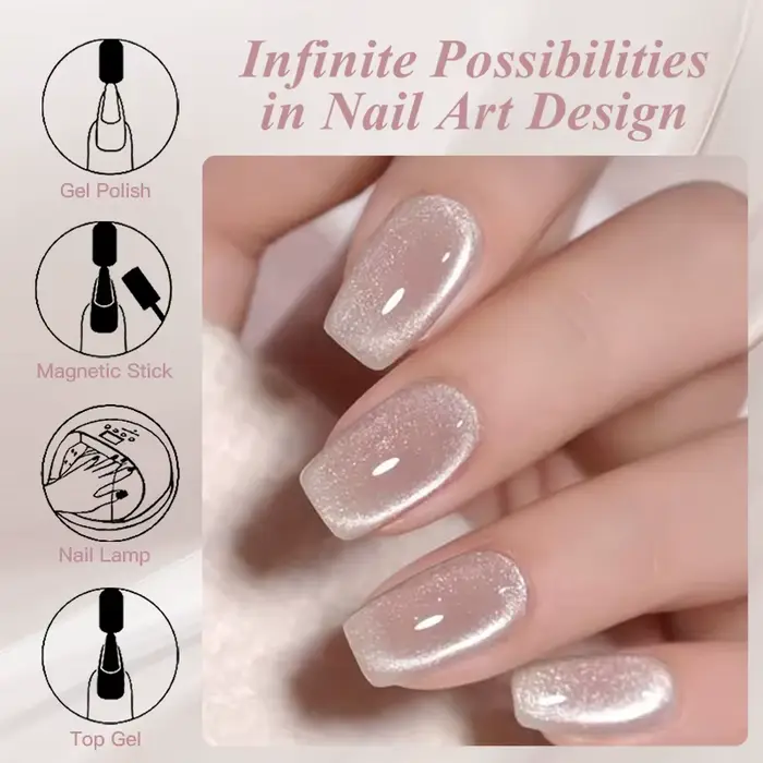 Vernis à ongles magnétique en gel UV holographique 7ml Moonlight Nude Pink Crystal Cat