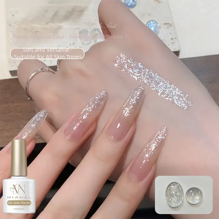 MIANEL 10ml Gel à ongles scintillant effet velours neige 2026 – Vernis ultra-brillant transparent pour manucure professionnelle éclatante en salon