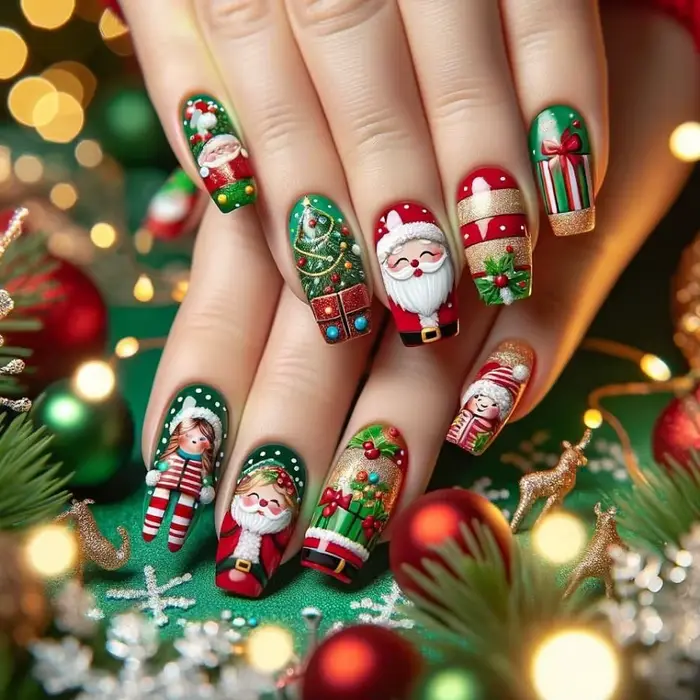 Faux ongles mi-longs pour fête de noël