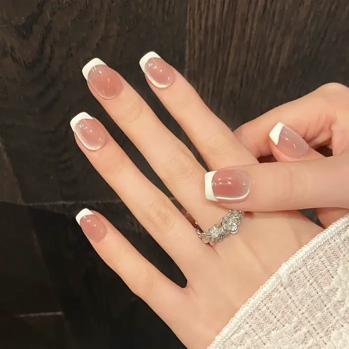 10 pièces à la main français oeil de chat presse sur les ongles Ins Simple nu rose doux fille faux o