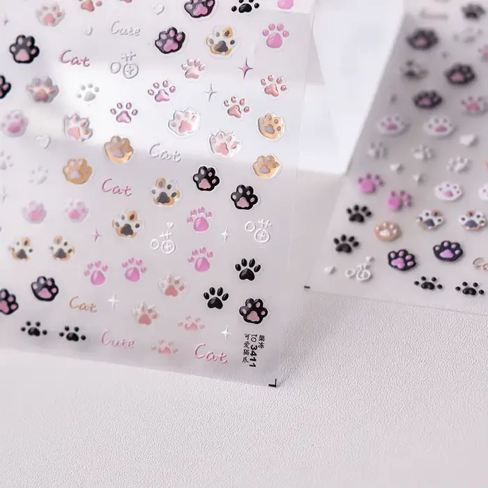 Autocollants pour ongles chat mignon gelée rose patte