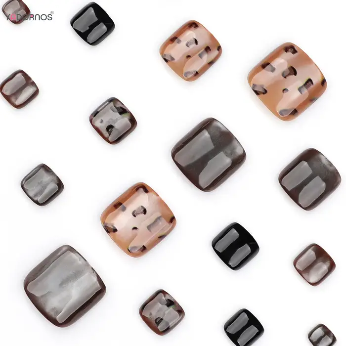 24 pièces imprimé léopard oeil de chat presse sur ongles pour pied brillant marron court tête carrée faux