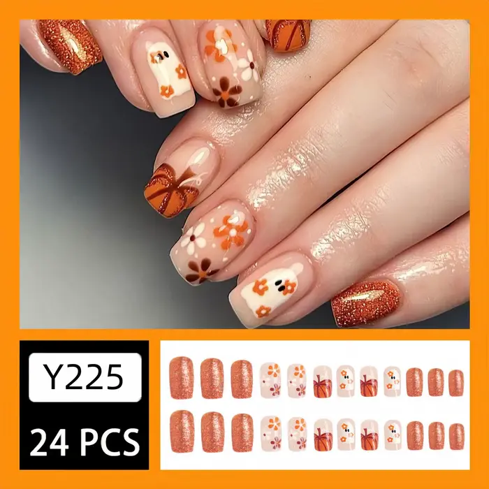 Sky Ocean – faux ongles avec autocollant en gelée, à pression, à tête ronde, ovale, couverture compl