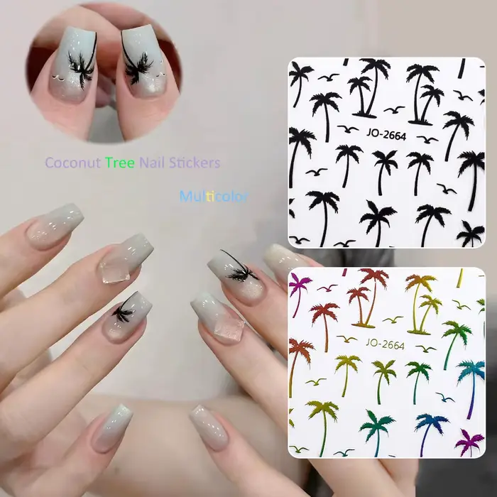 2 à 20 feuilles d'autocollants pour ongles à motifs de palmiers tropicaux