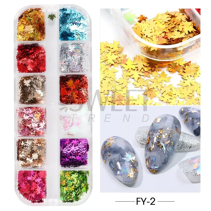 12 grilles miroir feuilles d'érable or Nail Art paillettes automne feuille Design bricolage charme bijoux