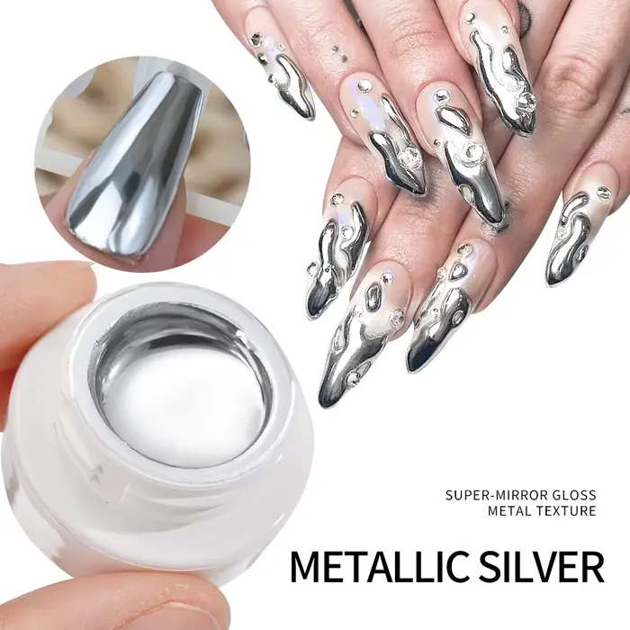 Argent métal Gel métallique vernis à ongles Chrome 3D