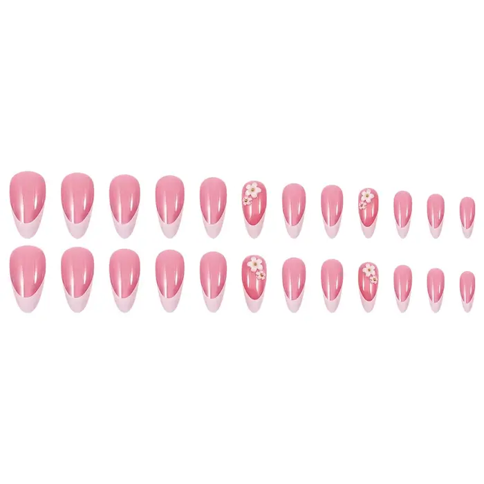 24 pièces couleur rose chair presse sur ongles amande blanc pointe française faux
