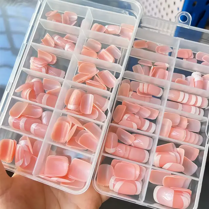 120 pièces noël nu rose français faux ongles court forme ovale couverture complète français faux ong