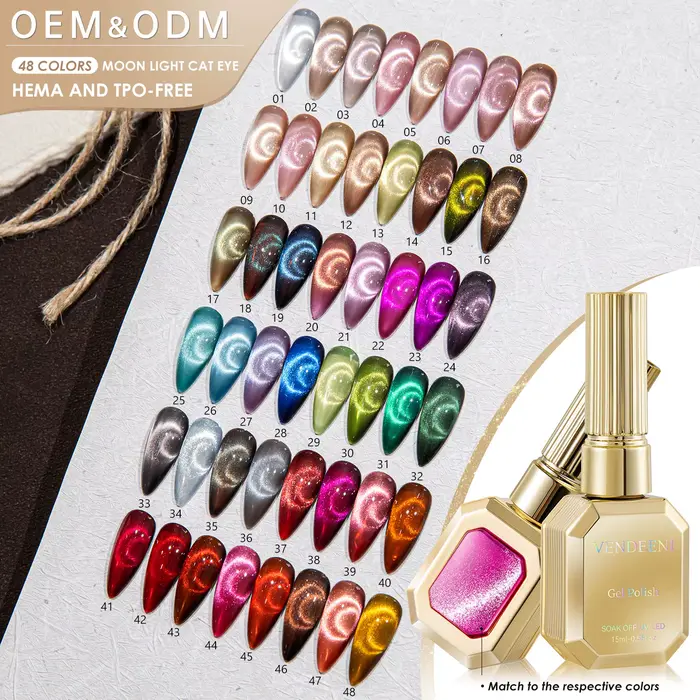 Vendeeni Nouveau Kit de Gel Effet Œil de Chat Clair de Lune 48 Couleurs avec Nuancier