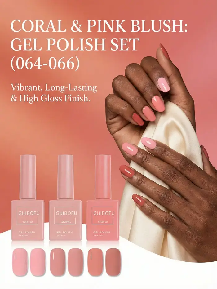 Lot de 3 vernis à ongles gel UV LED 15ml, gris rose, poudre corail, nude chaud, pour printemps autom