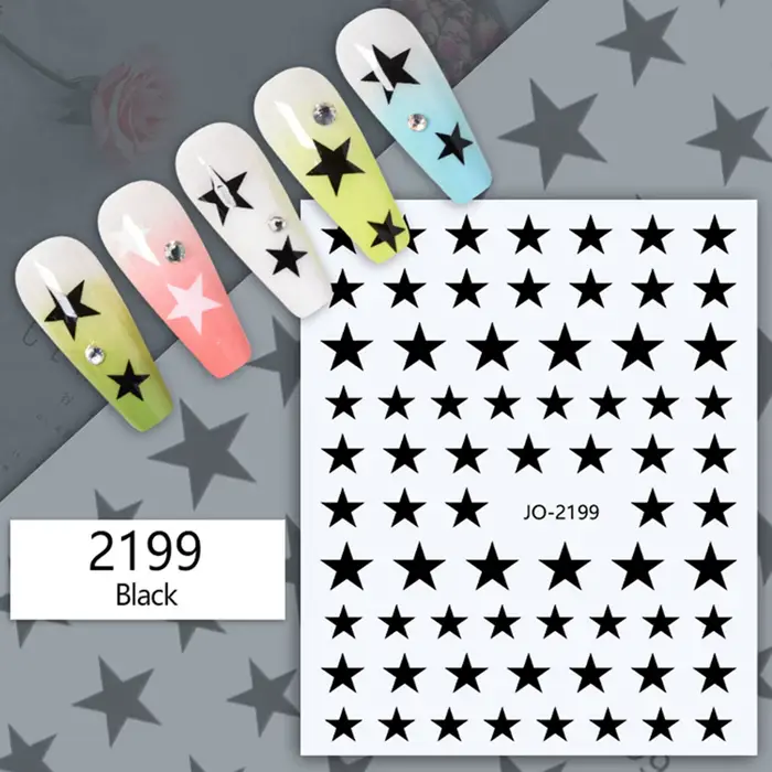 Autocollants pour ongles étoiles noires et blanches