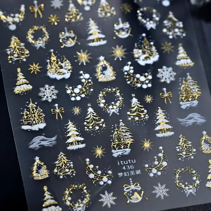 Autocollants de manucure auto-adhésifs en relief de noël
