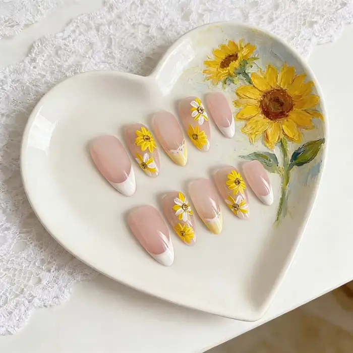 Lot de 10 faux ongles press-on faits main motif tournesol