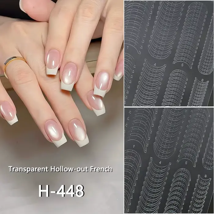 Autocollants de manucure française pleine grandeur avec points adhésifs, pointes d'ongles, lignes au