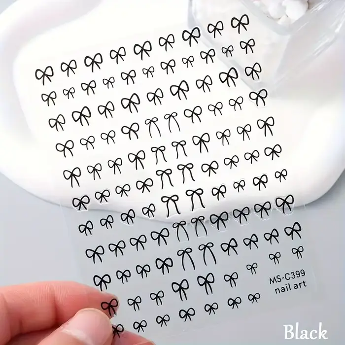 1/2 pièces noir blanc rose Mini nœud papillon Design Nail Art autocollant auto-adhésif dentelle ruba