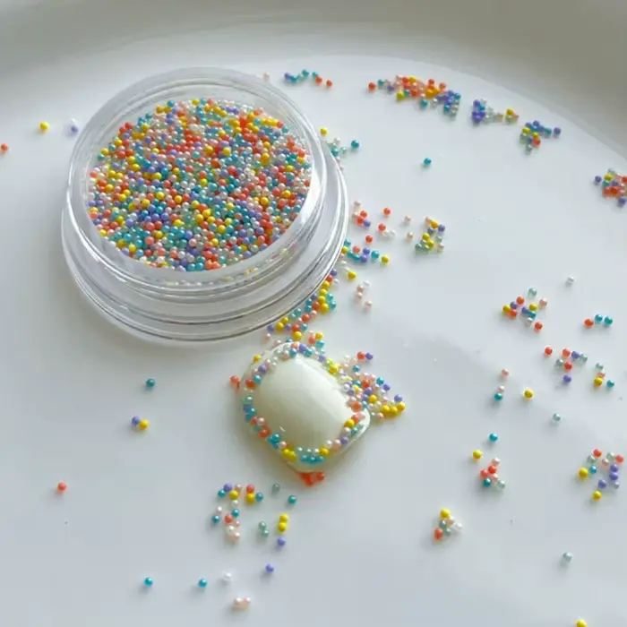 1 boîte de perles pour ongles Caviar couleur dopamine, décor de perles en résine rose pastel blanc p