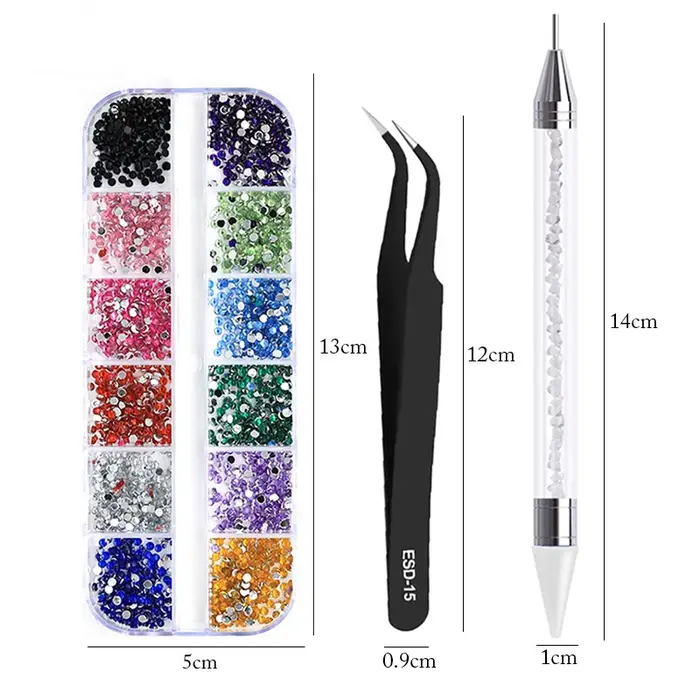 nail art accesoires ongle decoration strass ongle Strass multi-tailles 3D cristal, 3 pièces/ensembl