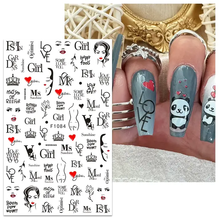 Autocollants pour ongles fleur amour fille sexy pour la Saint-Valentin