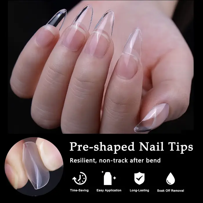 120 pièces pointes d'ongles courtes en amande pointes d'ongles claires faux ongles en acrylique pré-