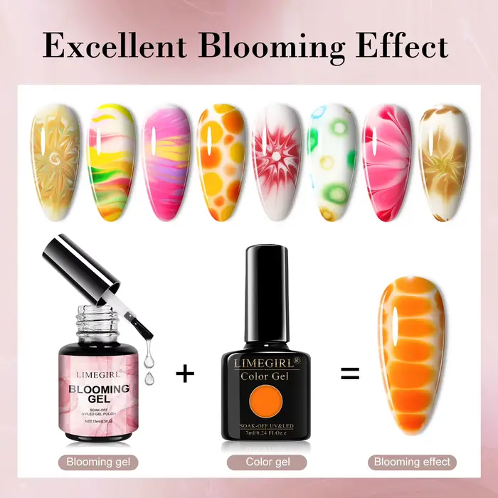 LIMEGIRL 15ML Gel floraison des ongles UV trempage propagation fleur de marbre effet d'épandage fonctionnel Nail Art