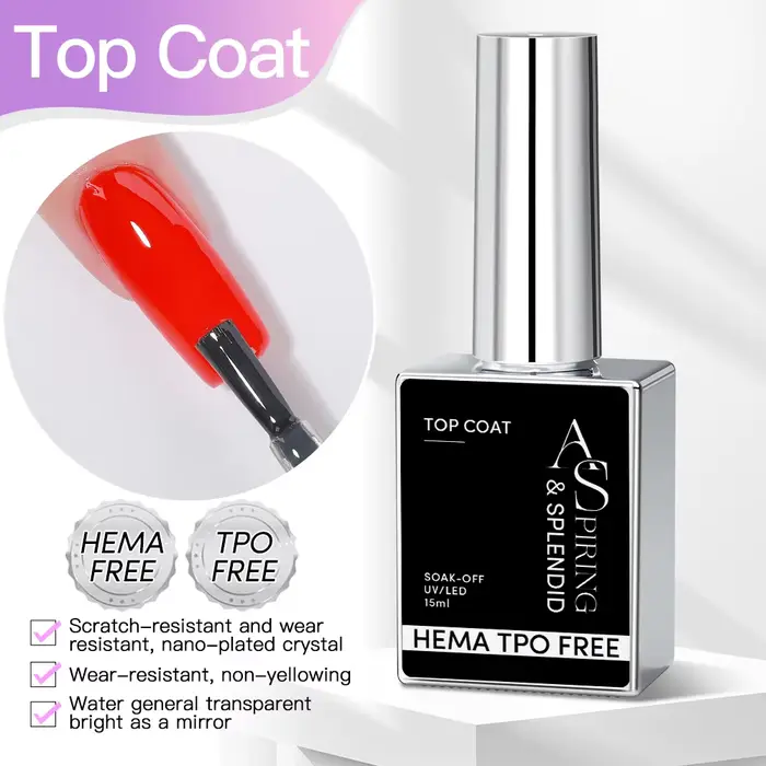 Gel de base sans TPO 15 ml, Gel de finition sans TPO, Vernis à ongles longue tenue, Soak Off UV LED,