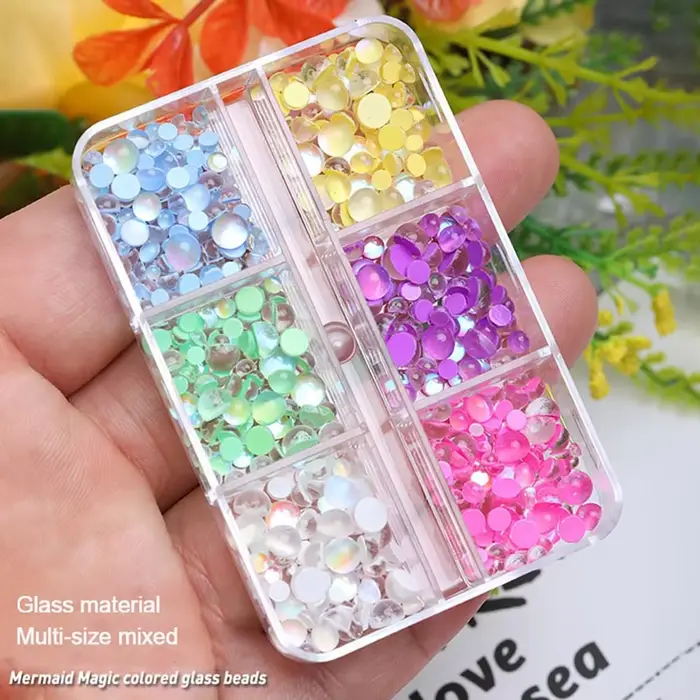 1 boîte arc-en-ciel sirène larmes Nail Art breloques Macaron bulle perles