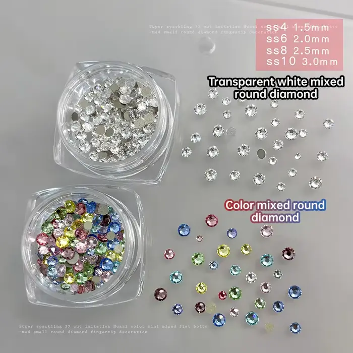 100 pièces verre blanc coloré cristal Nail Art breloques strass Super lumineux fond plat paillettes 