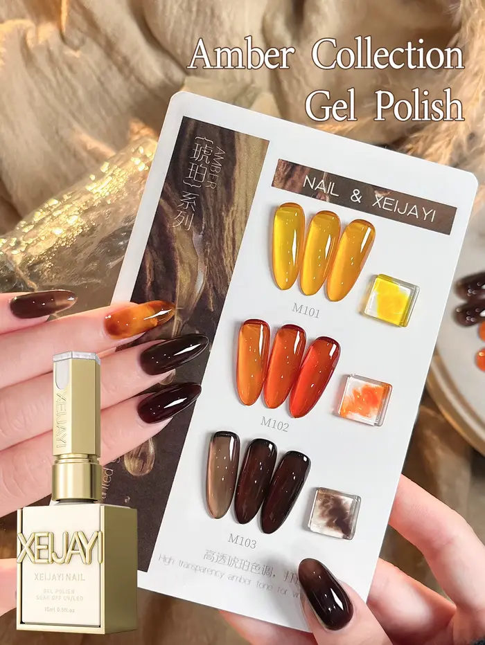 XEIJAYI Lot de 3 Gels Ongles Orange Ambré 15ML Semi-Permanents pour Nail Art, Soak-Off UV LED, pour 