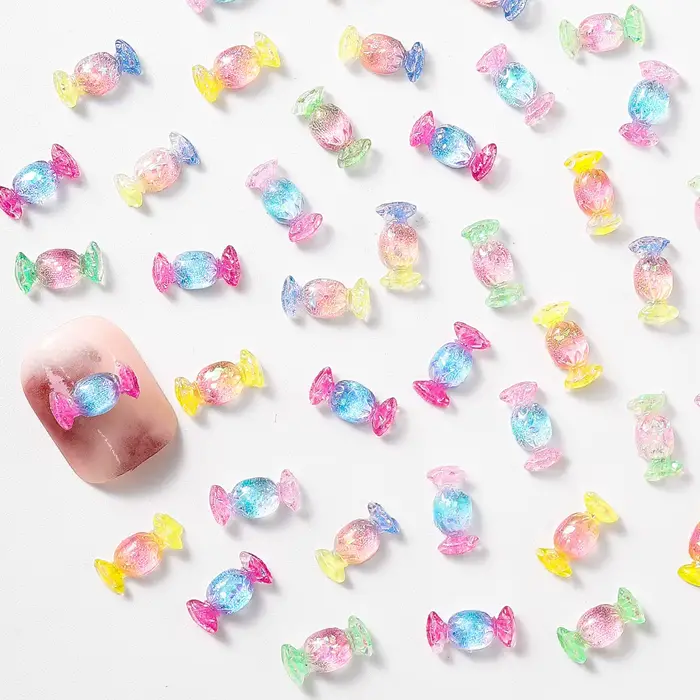 Jeu de nourriture bonbons Nail Art breloques irisé dégradé feuille d'or arc-en-ciel bonbons résine o