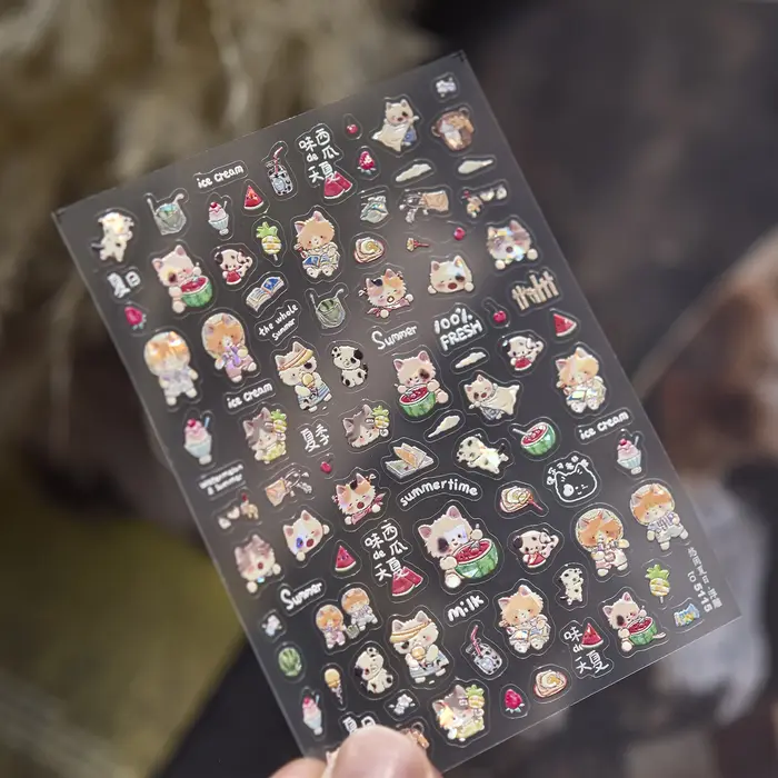 1PCS Autocollants pour ongles motif chat Coquette