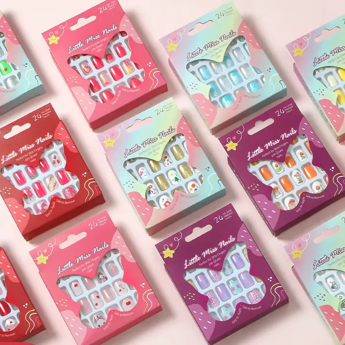 24 pièces enfants mignon faux ongles filles dessin animé presse