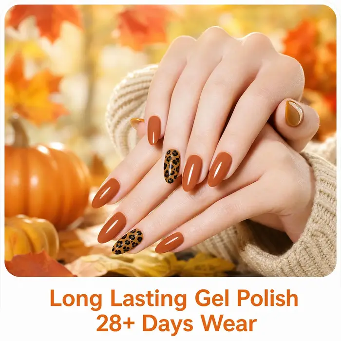 Ensemble de vernis à ongles en gel automnal, 6 couleurs de vernis à ongles en gel UV LED amovible, nuances automnales châtain chaud, orange, jaune, adapté pour la manucure DIY à domicile et la manucur