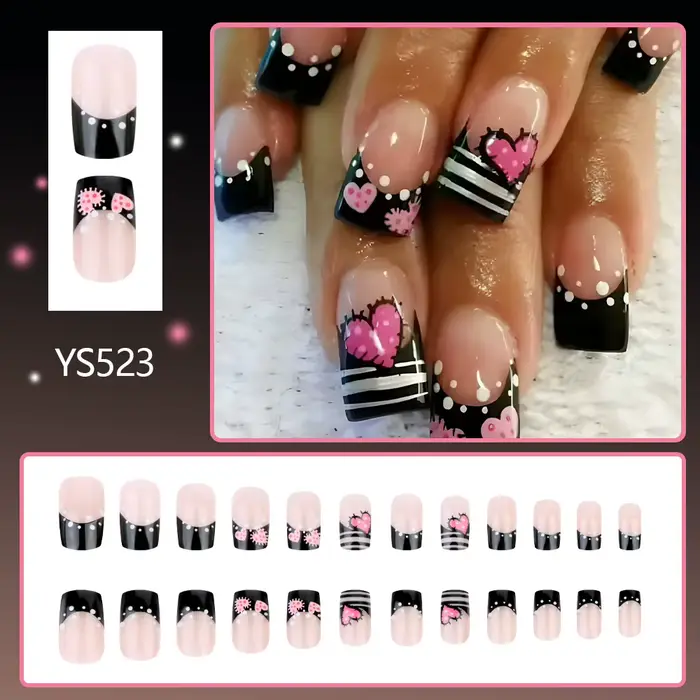 24 pièces coeur faux ongles moyen Long carré collé presse sur ongles pas cher auto-adhésif ongles co