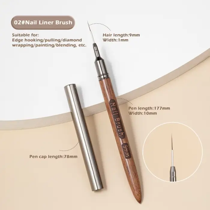 Nouveau Pinceau Liner pour Ongles 6/9/12/15/18mm, Manche en Bois de Santal, Professionnel pour Dessi