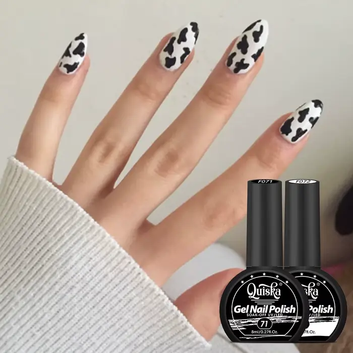 Quiska Lot de 2 vernis à ongles gel noir et blanc 8 ml semi-permanents à retirer par trempage UV LED