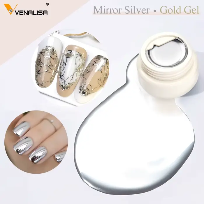 Venalisa 5ml UV métallique argent Gel miroir or haute qualité Nail Art peinture Gel CANNI usine coussin d'air stylo poudre magique