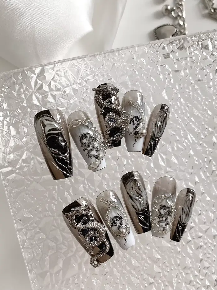 Lot de 10 faux ongles faits main personnalisés