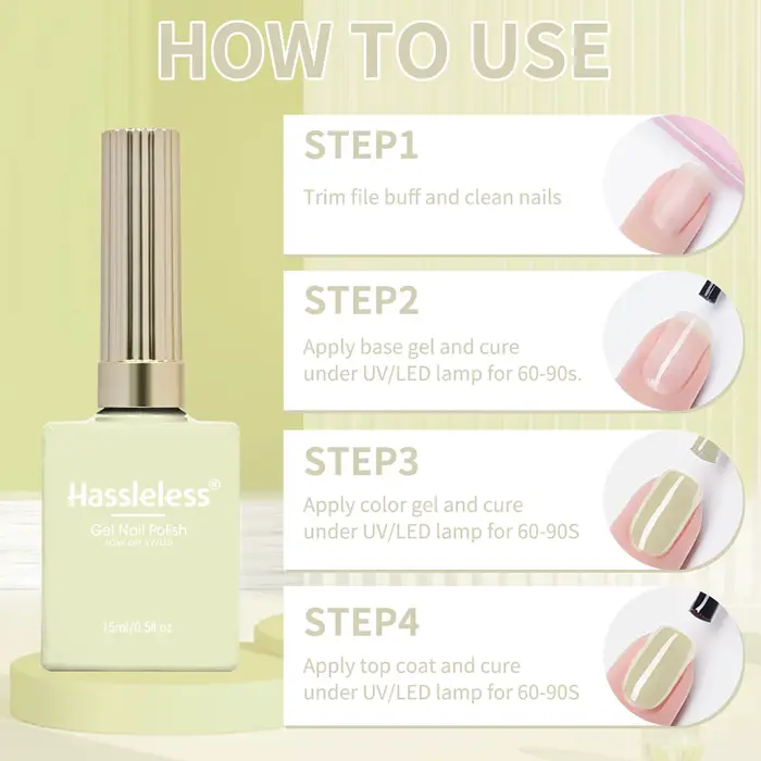 Hassleless 1 flacon (15 ml) de gel à ongles couleur jaune pâle — Vernis gel simple et facile à appliquer