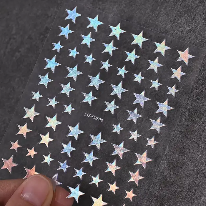 Autocollants pour Nail Art, 8 pièces, rose, or, noir, étoile, pentagramme métallique brillant, décal