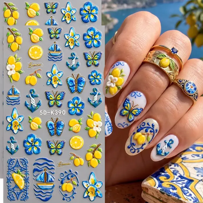 Autocollants 5D pour ongles style méditerranéen