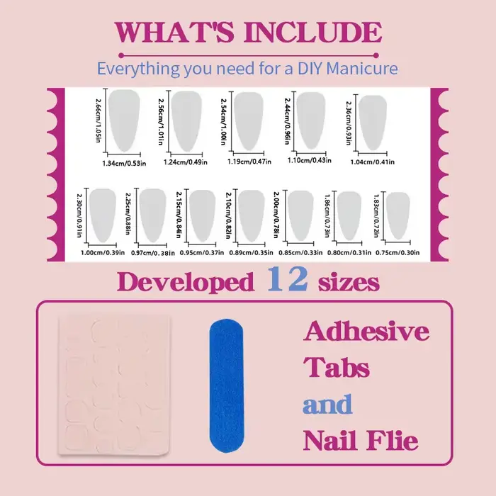 24 faux ongles courts carrés pointus style français
