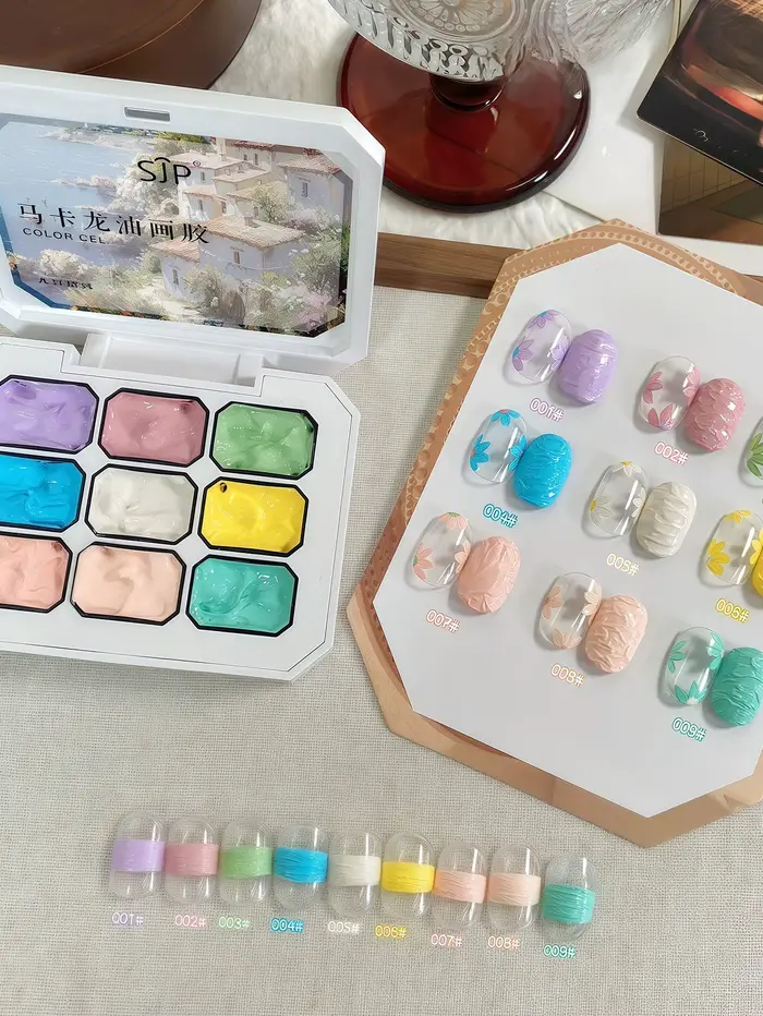 9/12 couleurs Vernis à ongles solide populaire à haute saturation, effet gypse macaron, colle à ongl