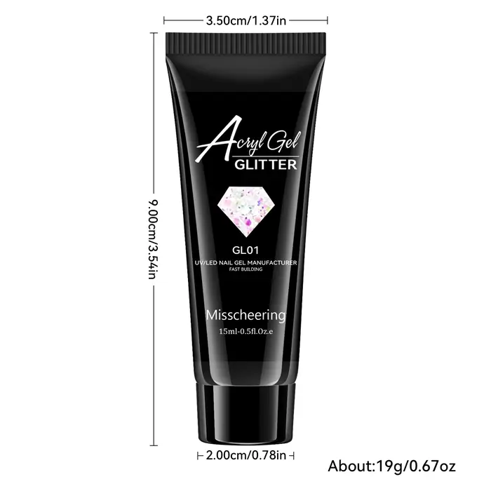 Misscheering Gel Acrylique Pailleté 15ml pour Extension d'Ongles