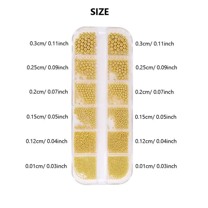 Perles de Caviar à 12 compartiments, accessoires métalliques pour Nail Art, perles en métal avec boî